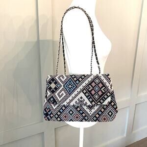 Tapestry Embroidered Purse Geometric Print Chain Handles Southwestern Boho NEW